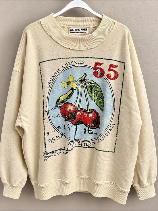 We The Free Tops - We The Free Cherry Combo Graphic Sweatshirt in Cream Size Large NWT